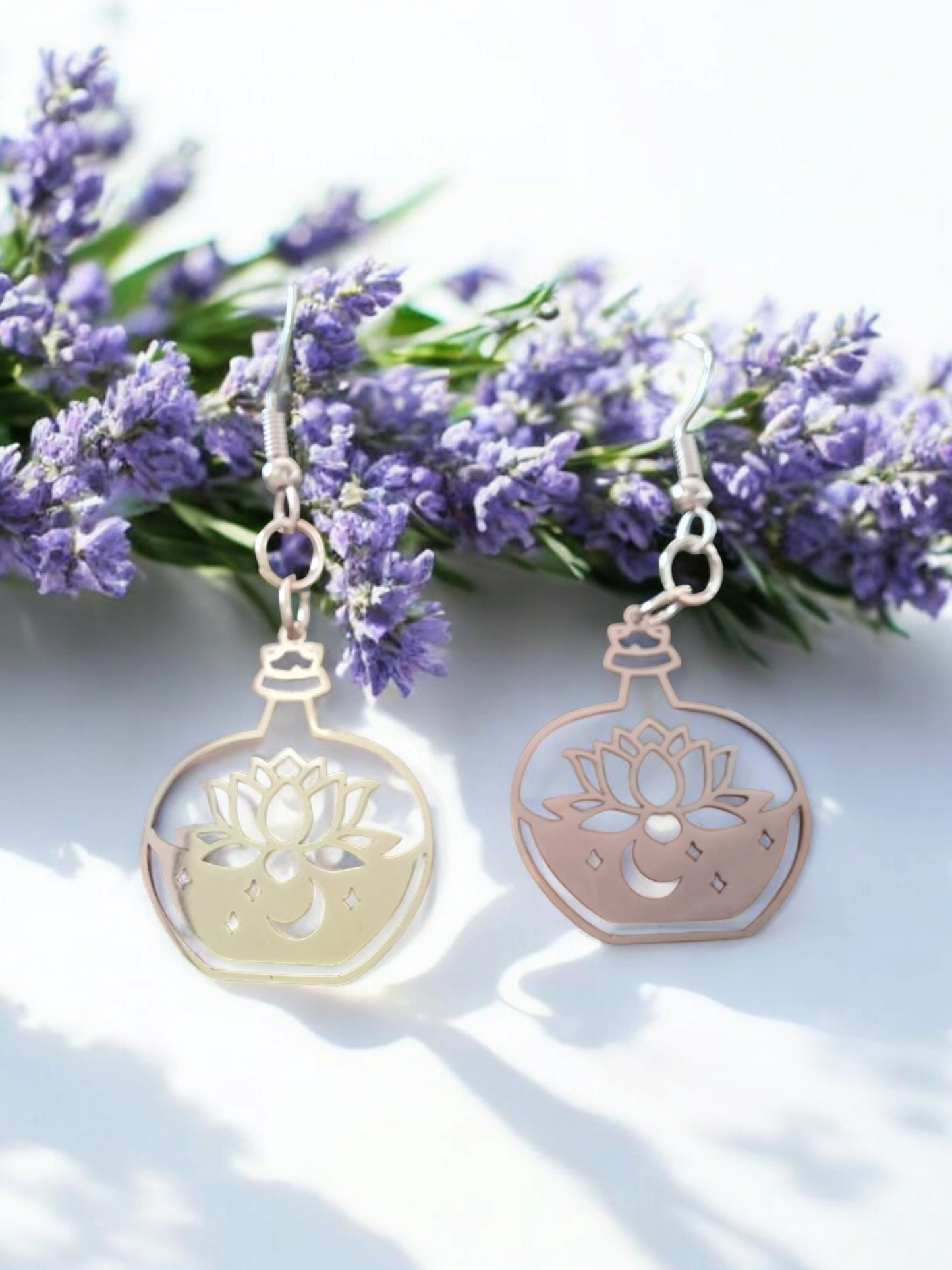 Stainless Steel Lotus Cutout Earrings