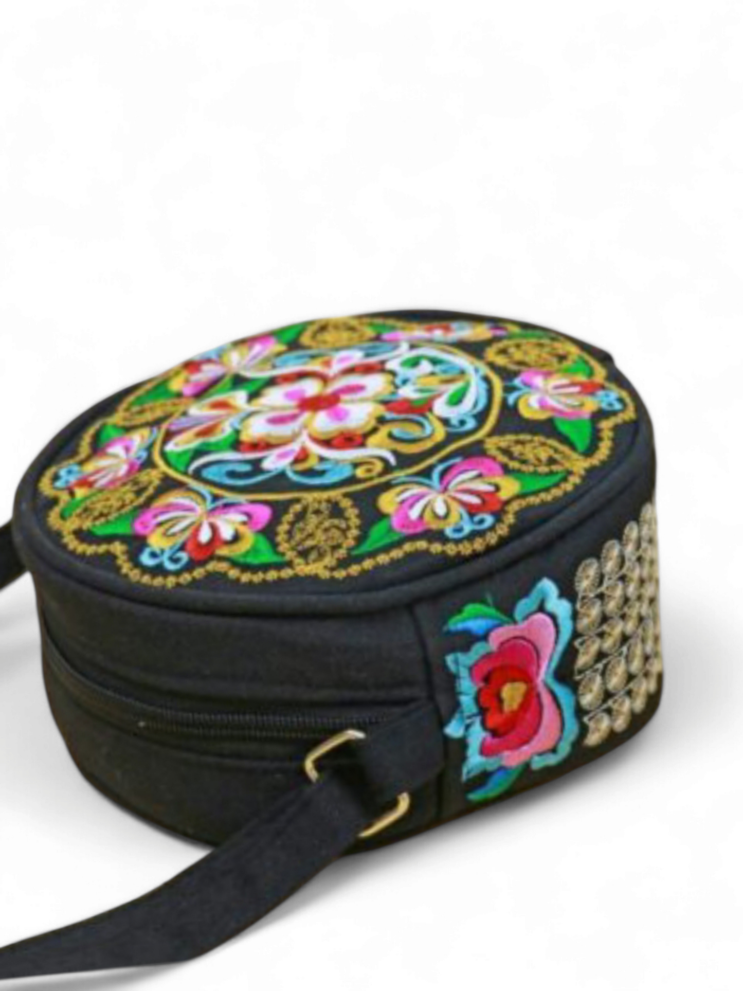 Embroidered Round Crossbody Bag