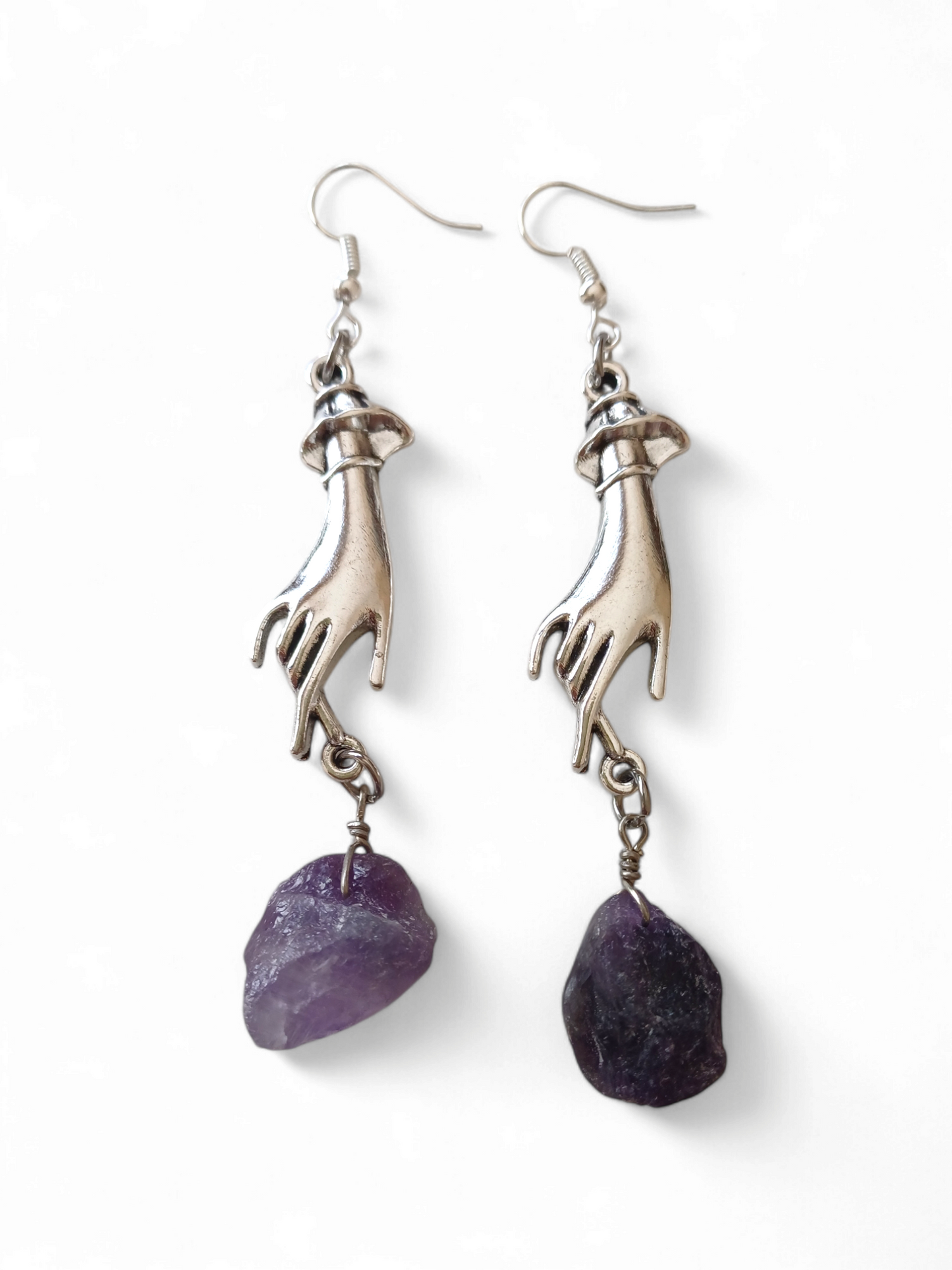 Amethyst Hand Drop Earrings