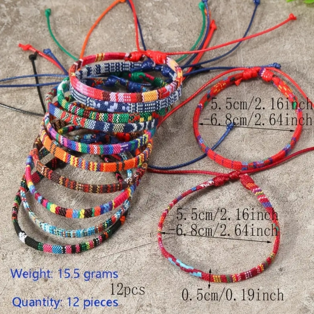 Hippie Woven Cotton Bracelets (Set of 10)