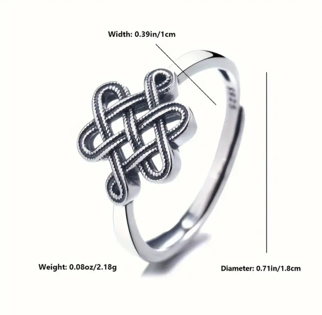 Sterling Silver S925 Adjustable Ring with Chinese Knot design