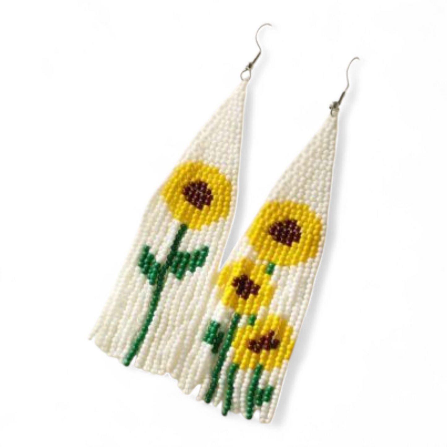 White & Yellow Sunflower Handwoven Beaded Earrings
