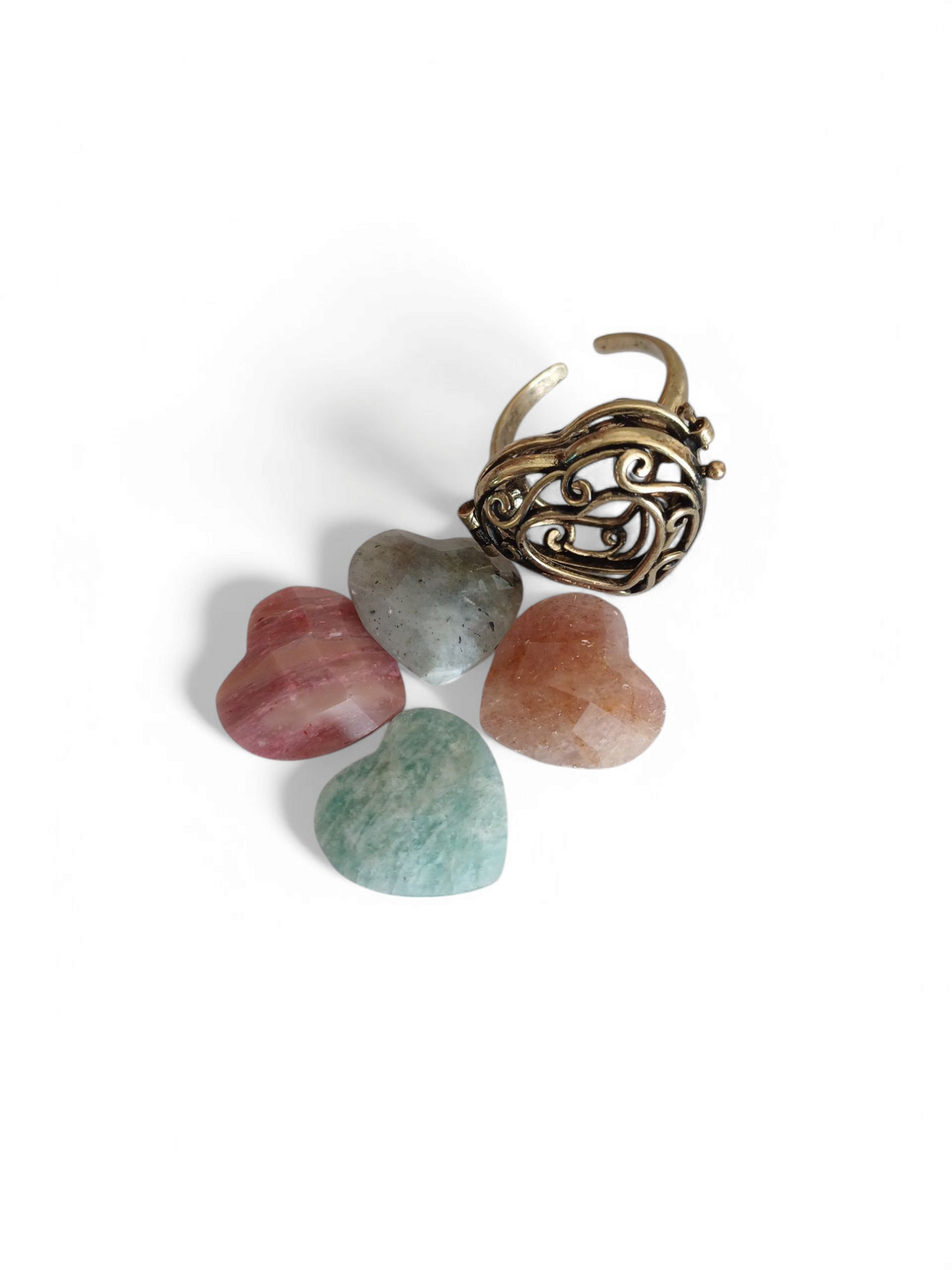 Antique Look Openable Ring with Interchangeable Natural Stones