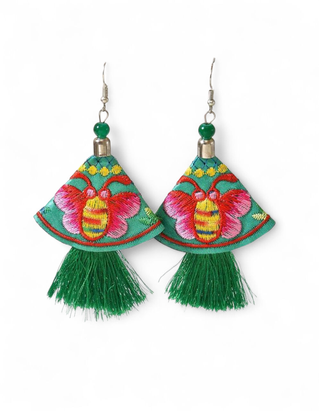 Green Embroidered Earrings