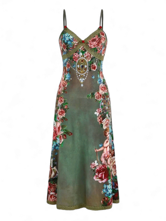 Printed Florals and Cherubs Dress