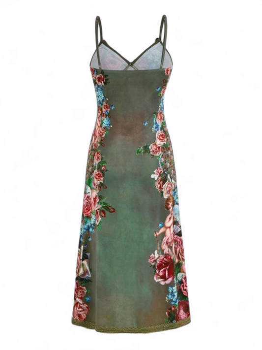 Printed Florals and Cherubs Dress