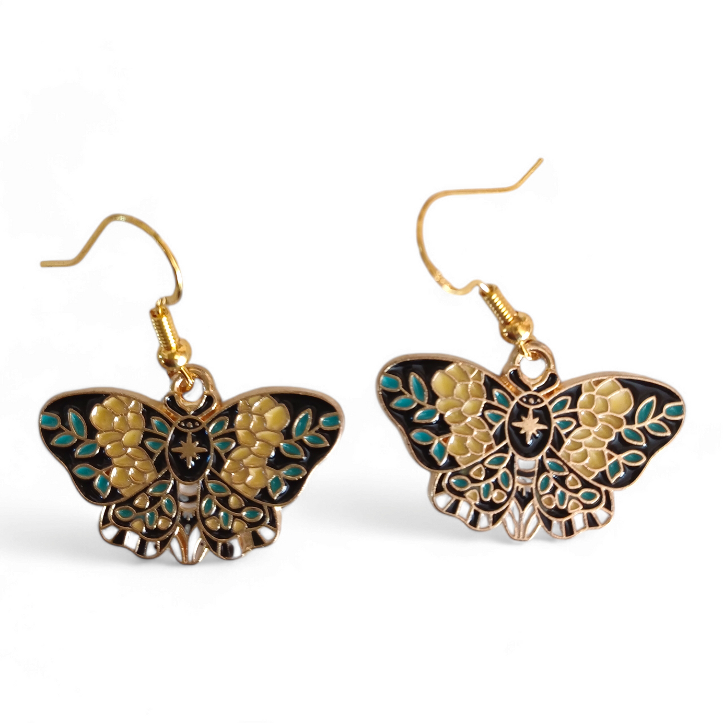 Celestial Butterfly Earrings: Black florals