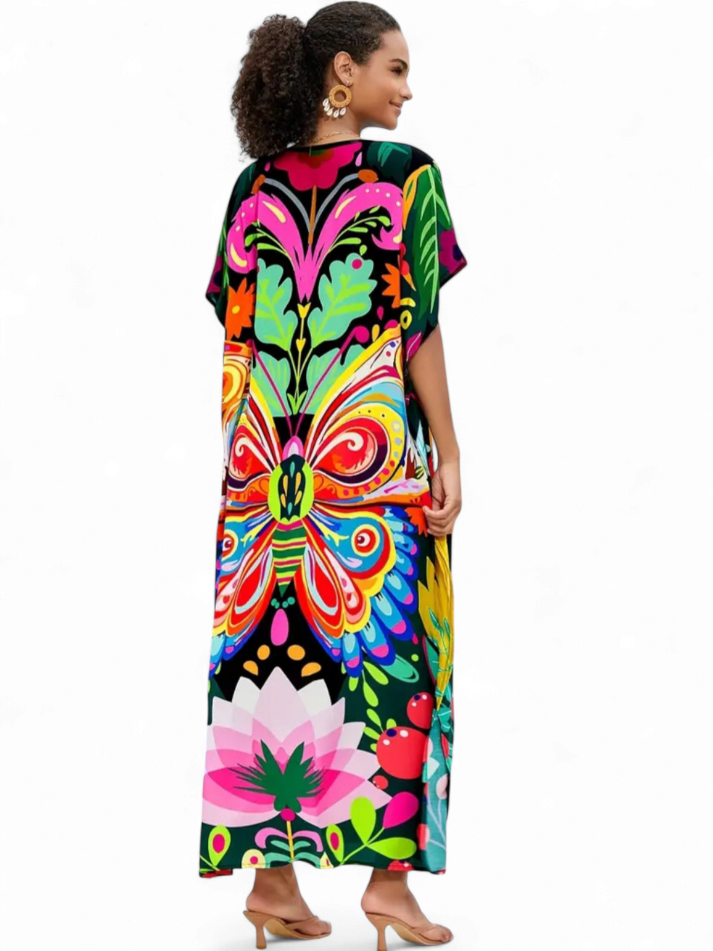 Butterfly & Lotus Printed Viscose Kaftan