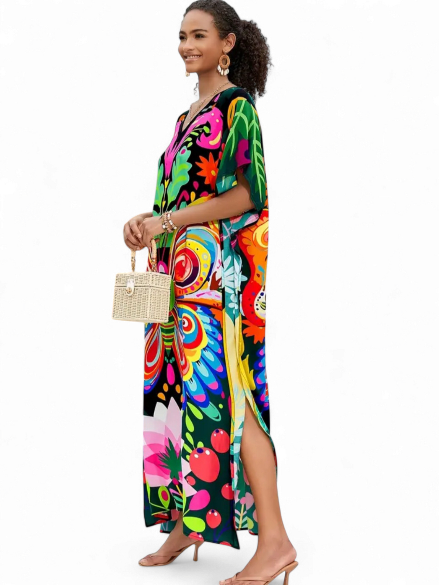 Butterfly & Lotus Printed Viscose Kaftan