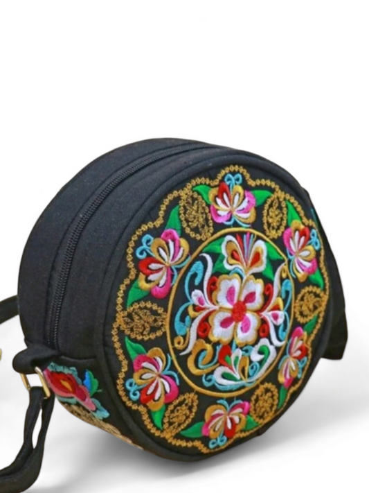 Embroidered Round Crossbody Bag