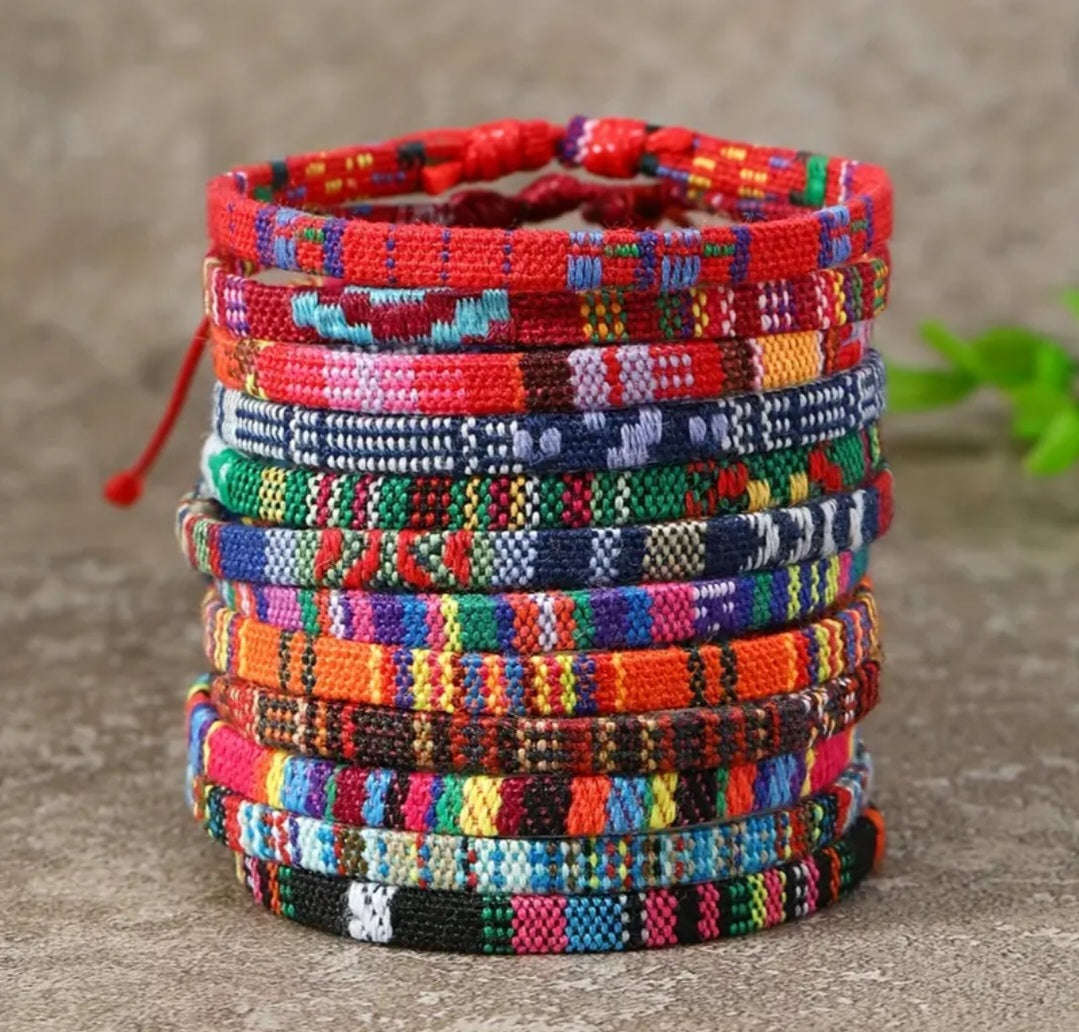 Hippie Woven Cotton Bracelets (Set of 10)