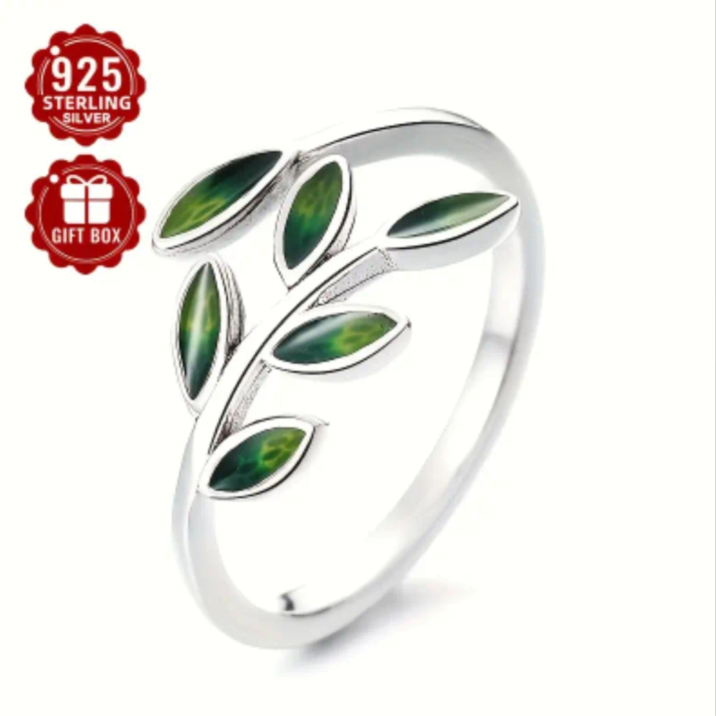 Sterling Silver S925 Adjustable Leaf Design Ring