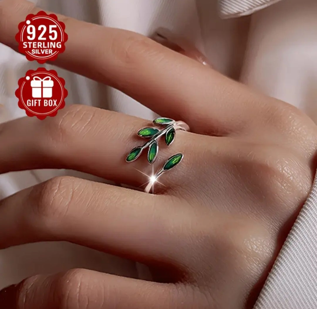 Sterling Silver S925 Adjustable Leaf Design Ring