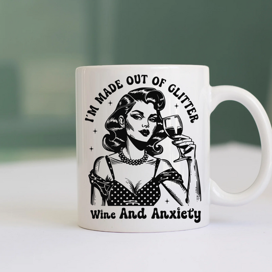 Ceramic Mug: Glitter, Wine & Anxiety