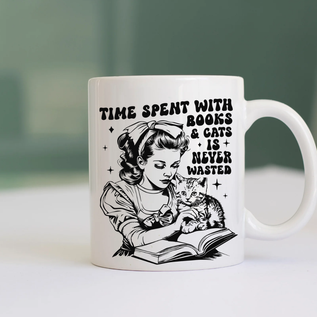 Ceramic Mug: Books & Cats