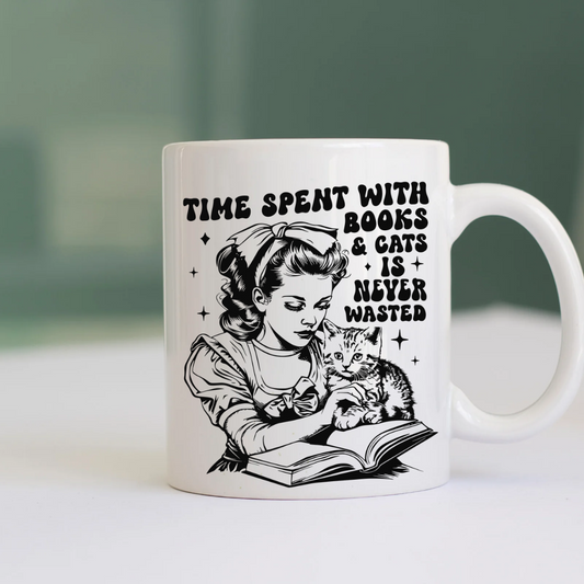 Ceramic Mug: Books & Cats