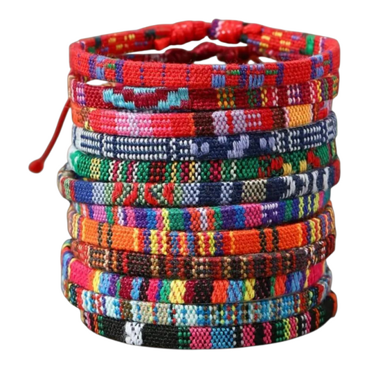 Hippie Woven Cotton Bracelets (Set of 10)