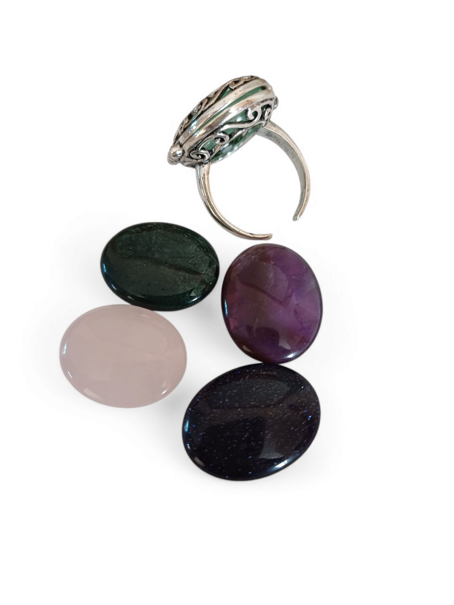 Antique Look Openable Ring with Interchangeable Natural Stones