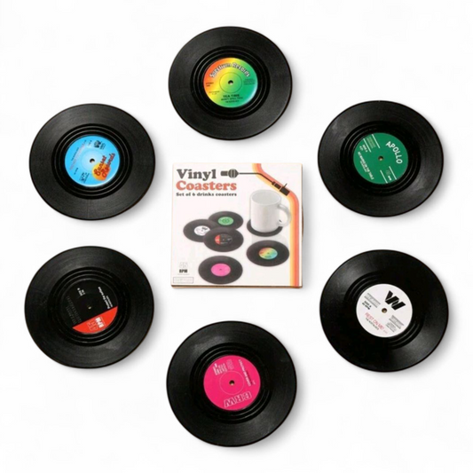 Retro Vinyl Record Style Coasters (6 per set)