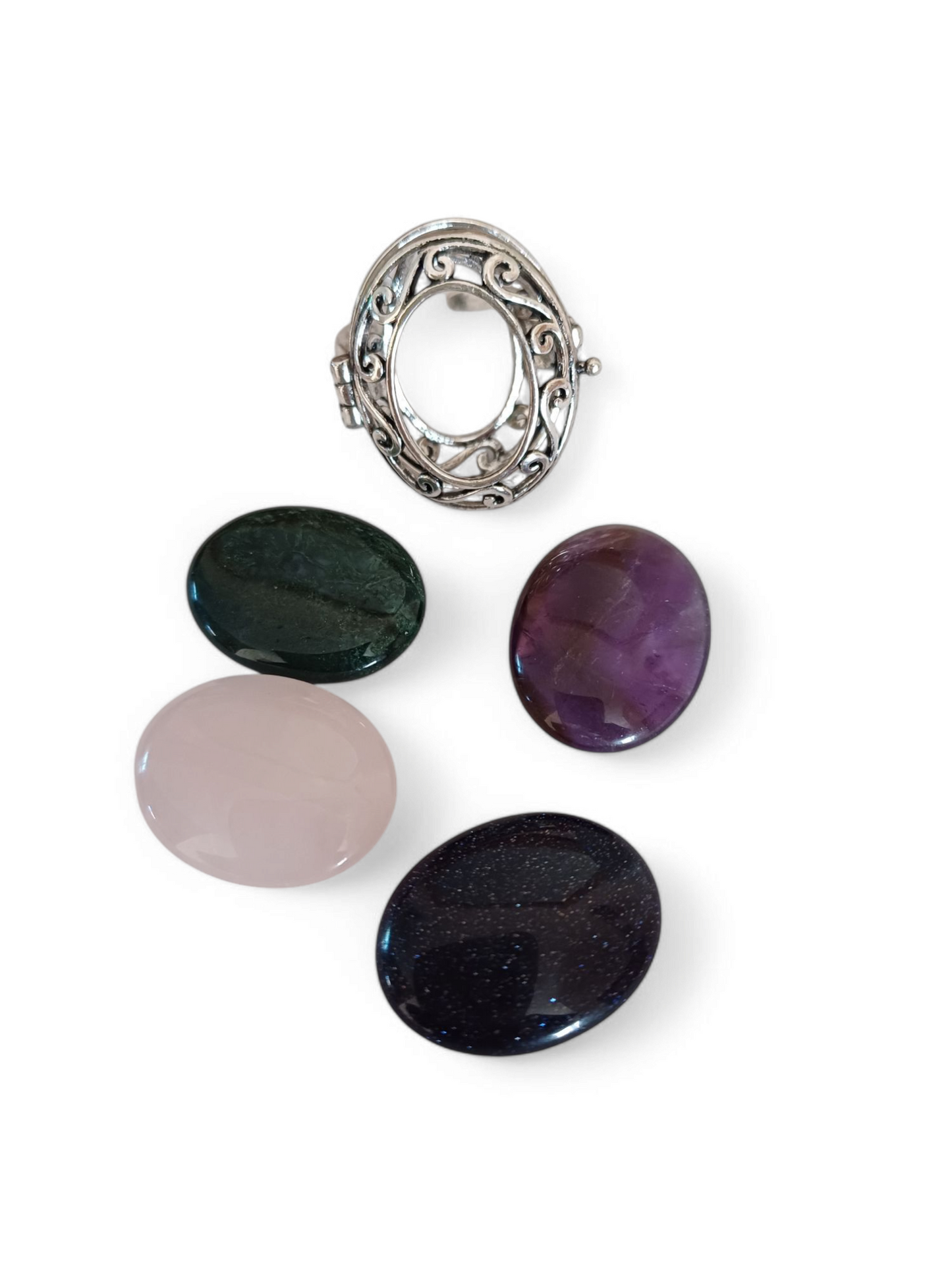 Antique Look Openable Ring with Interchangeable Natural Stones