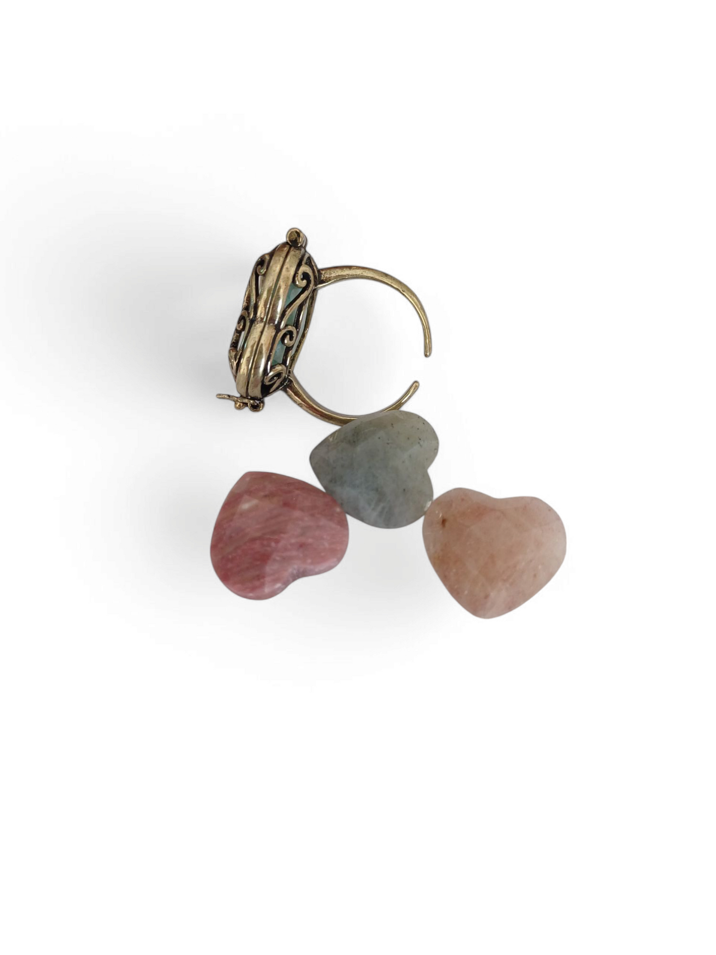Antique Look Openable Ring with Interchangeable Natural Stones