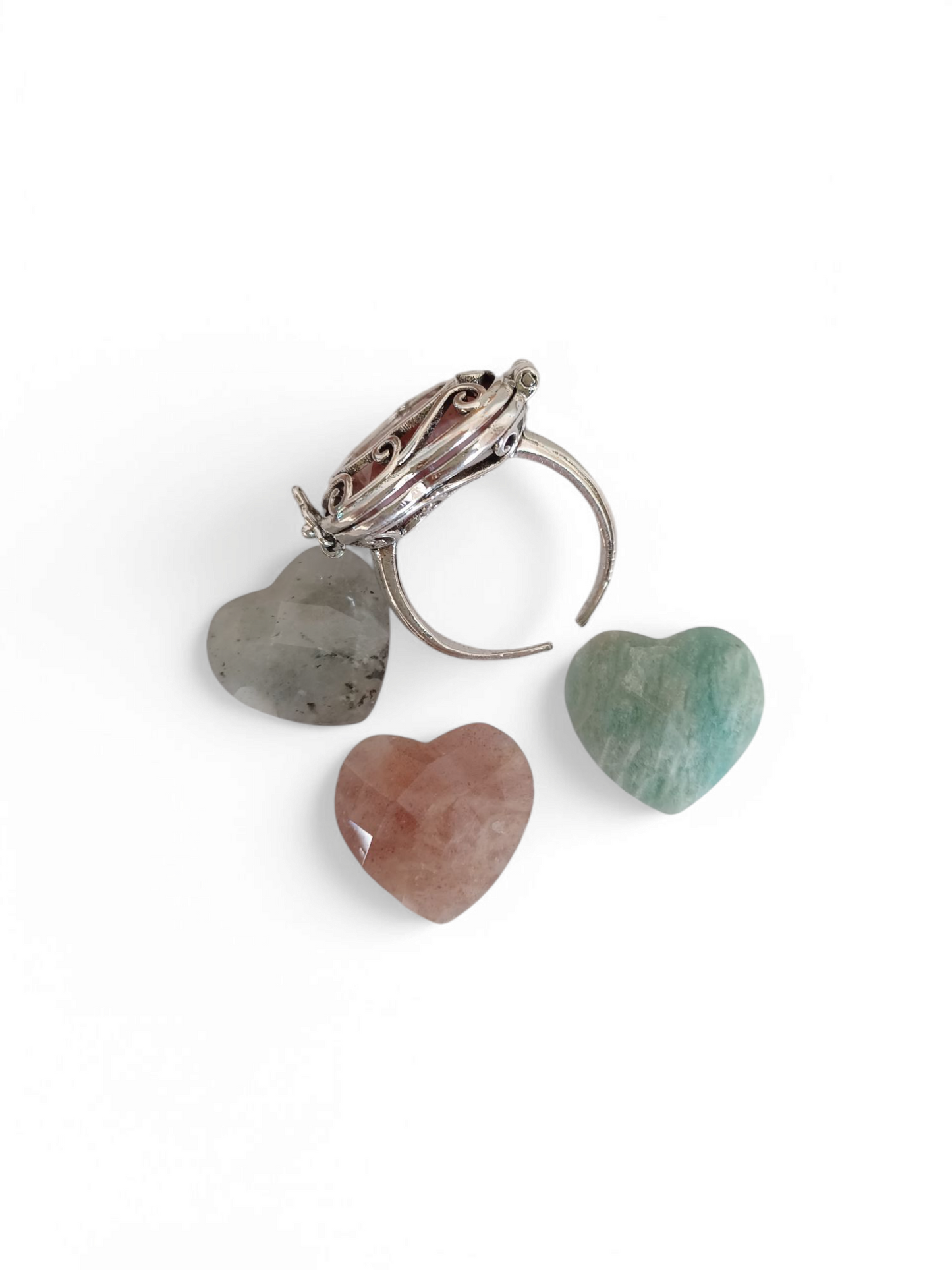 Antique Look Openable Ring with Interchangeable Natural Stones