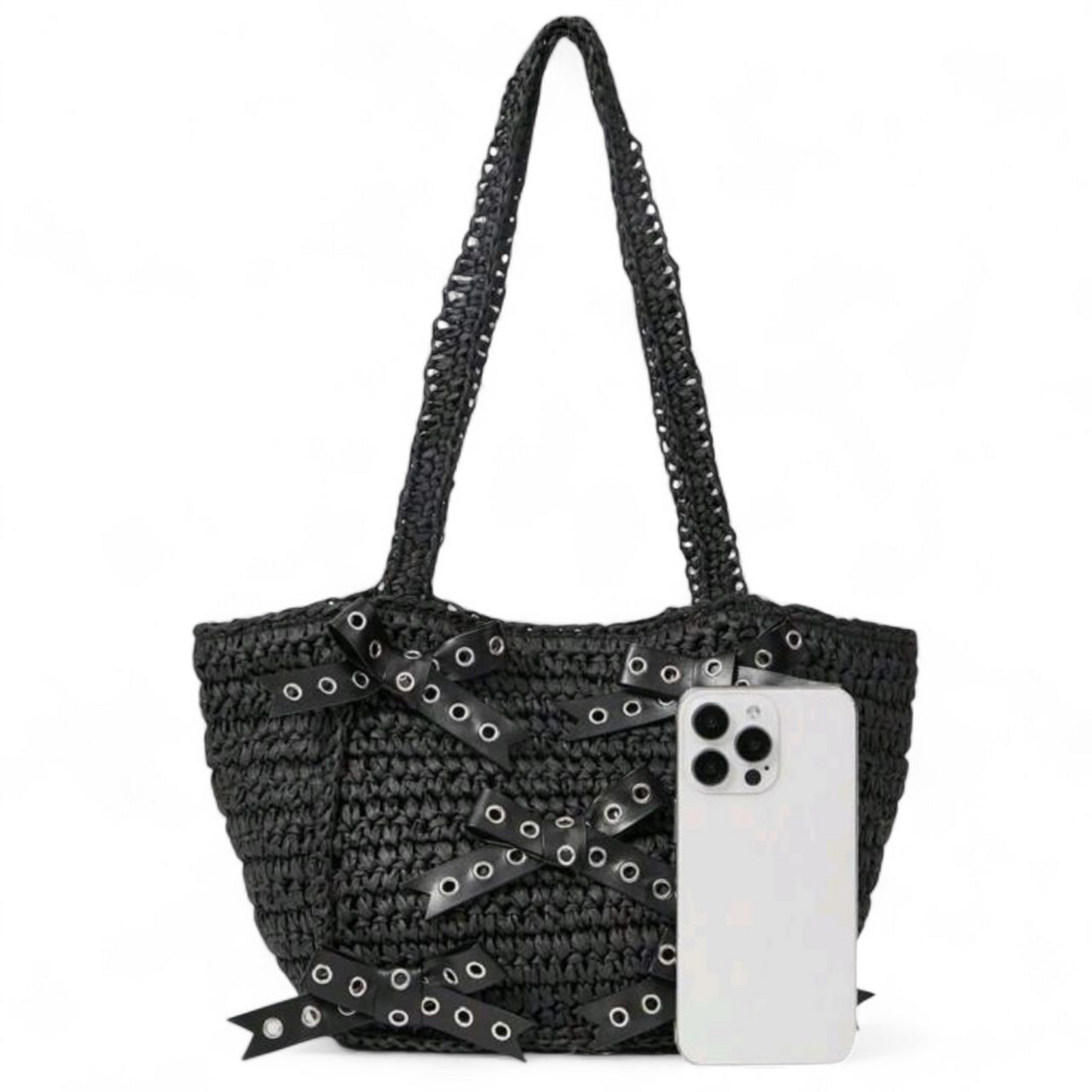 Black Shoulder Bag with Bow Details