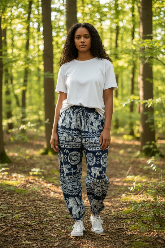Elephant Print Pants in Black