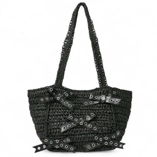 Black Shoulder Bag with Bow Details