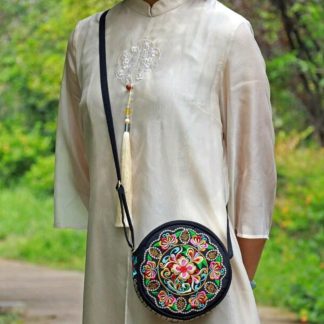 Embroidered Round Crossbody Bag